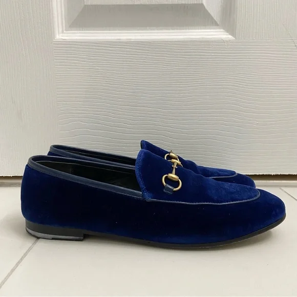 Gucci Jordaan Loafers Cobalt Blue Agata Velvet Womens EUR 38 - Picture 4 of 13